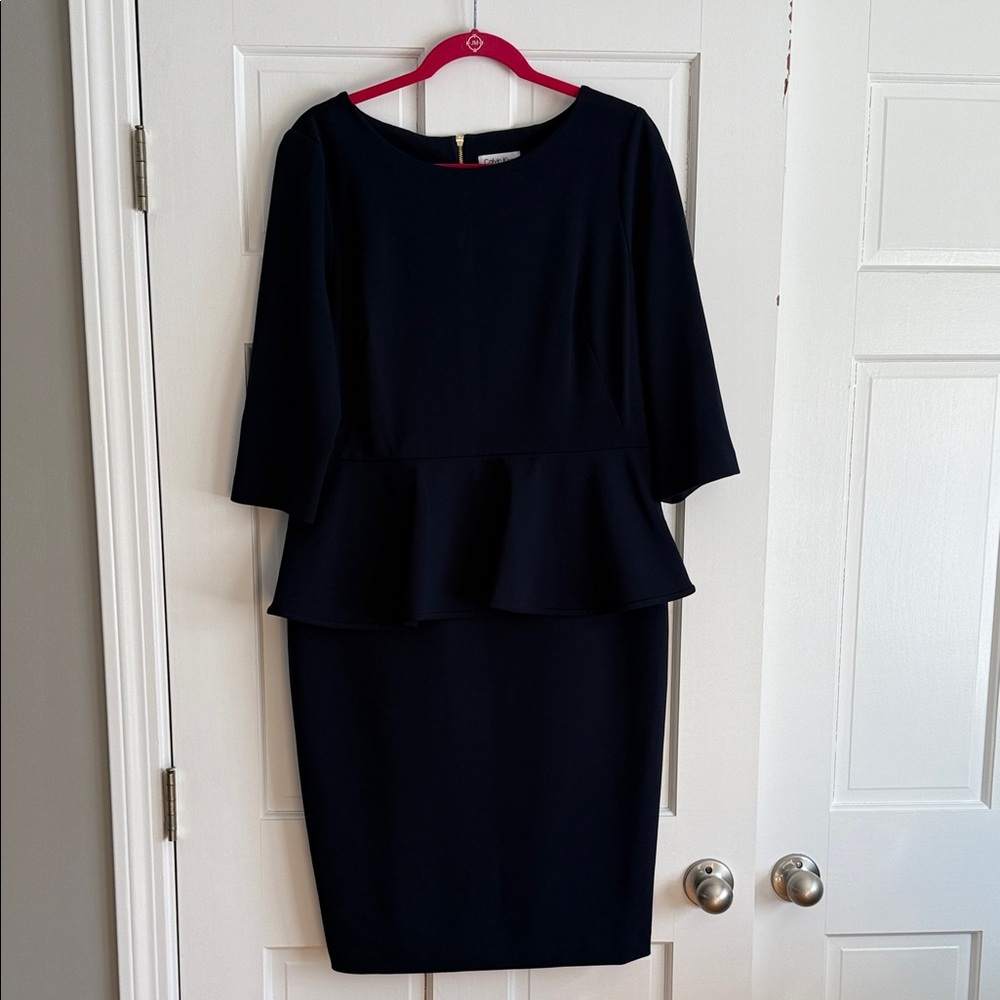 Calvin Klein Navy Peplum scuba Dress sz 14